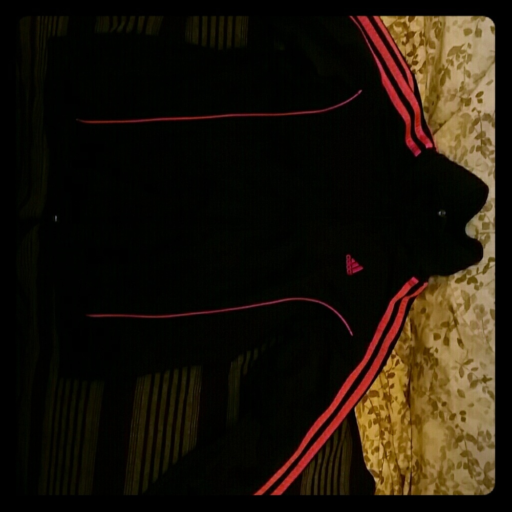 A pink Adidas sweater and sweatpants (Joggers)